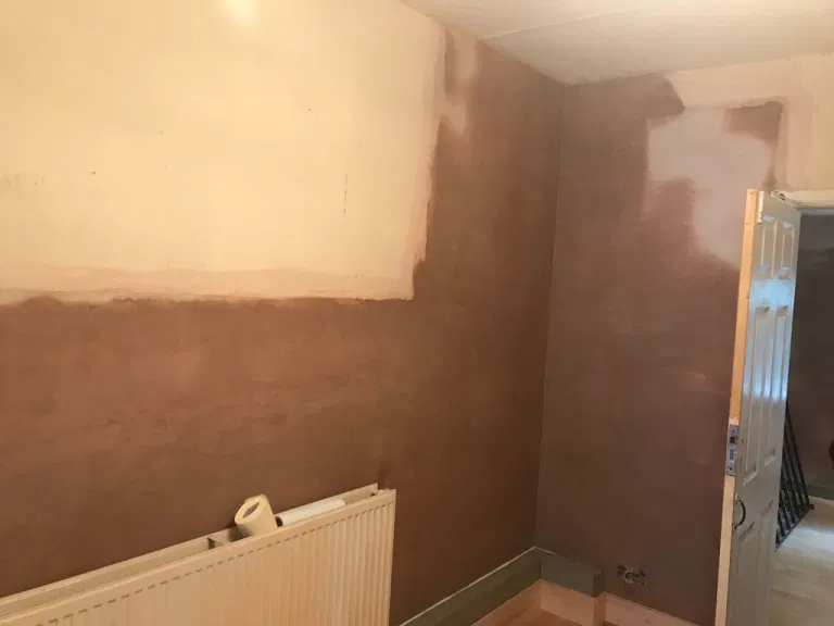 progress of work done to damp wall