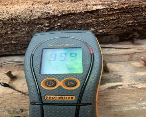 High moisture reading noted to joist timber